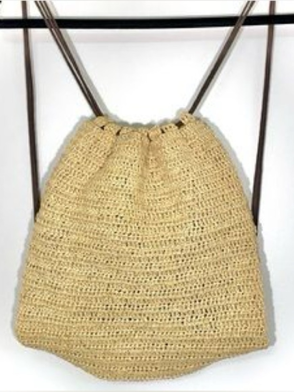 Old Navy straw crochet back bag with draw strings